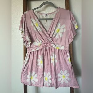 Floral Pink Maternity Blouse with Daisy Print